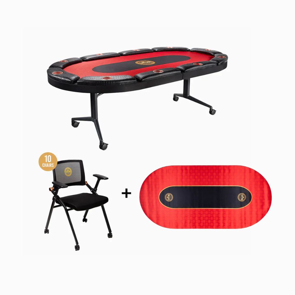10 Player Poker Table + 10 Chairs + 1 Extra Mat