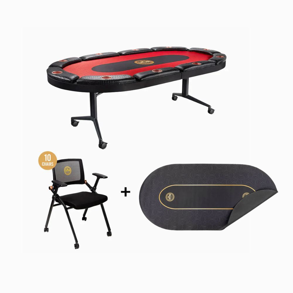 10 Player Poker Table + 10 Chairs + 1 Extra Mat