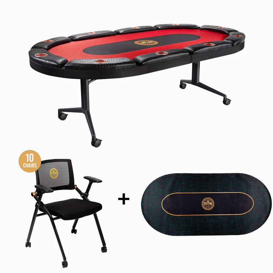 10 Player Poker Table + 10 Chairs + 1 Extra Mat