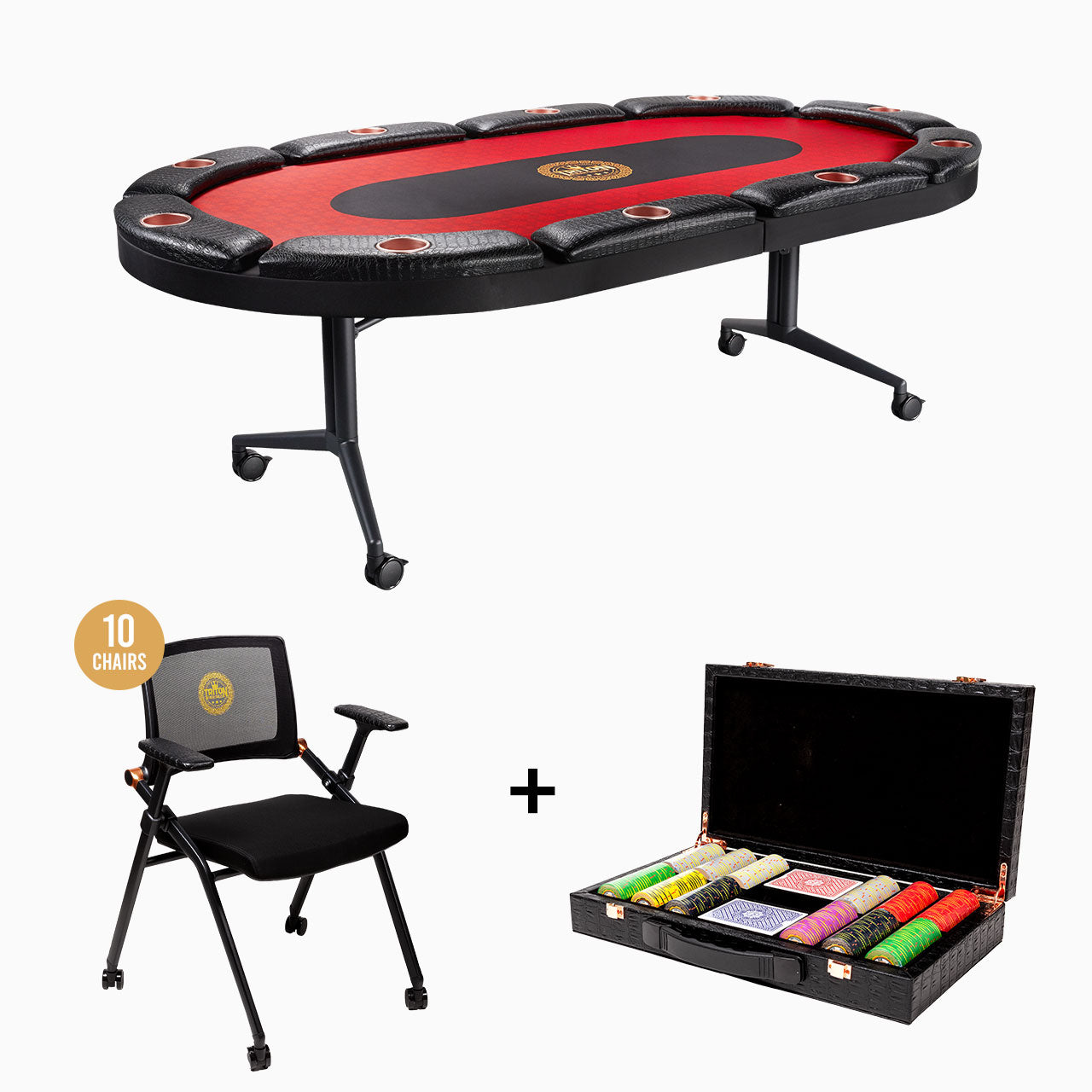 Triton Premium Folding 10 Player Poker Table + 10 Folding Poker Chairs with Castors + Premium Poker Chip Sets