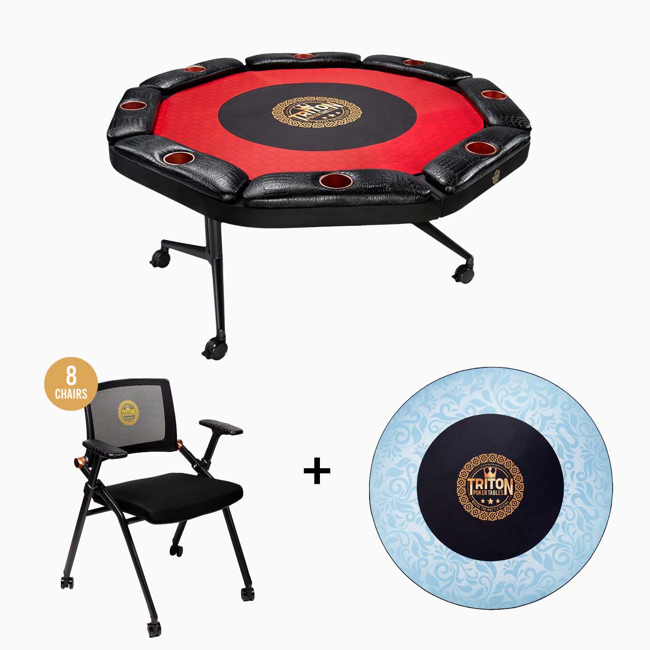 8 Player Poker Table + 8 Chairs + 1 Extra Mat