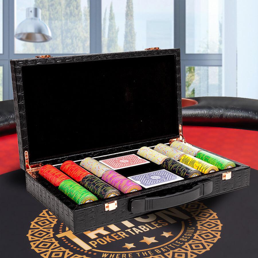 Triton Premium Poker Chips Sets + Portable Poker Mat with Carry Case